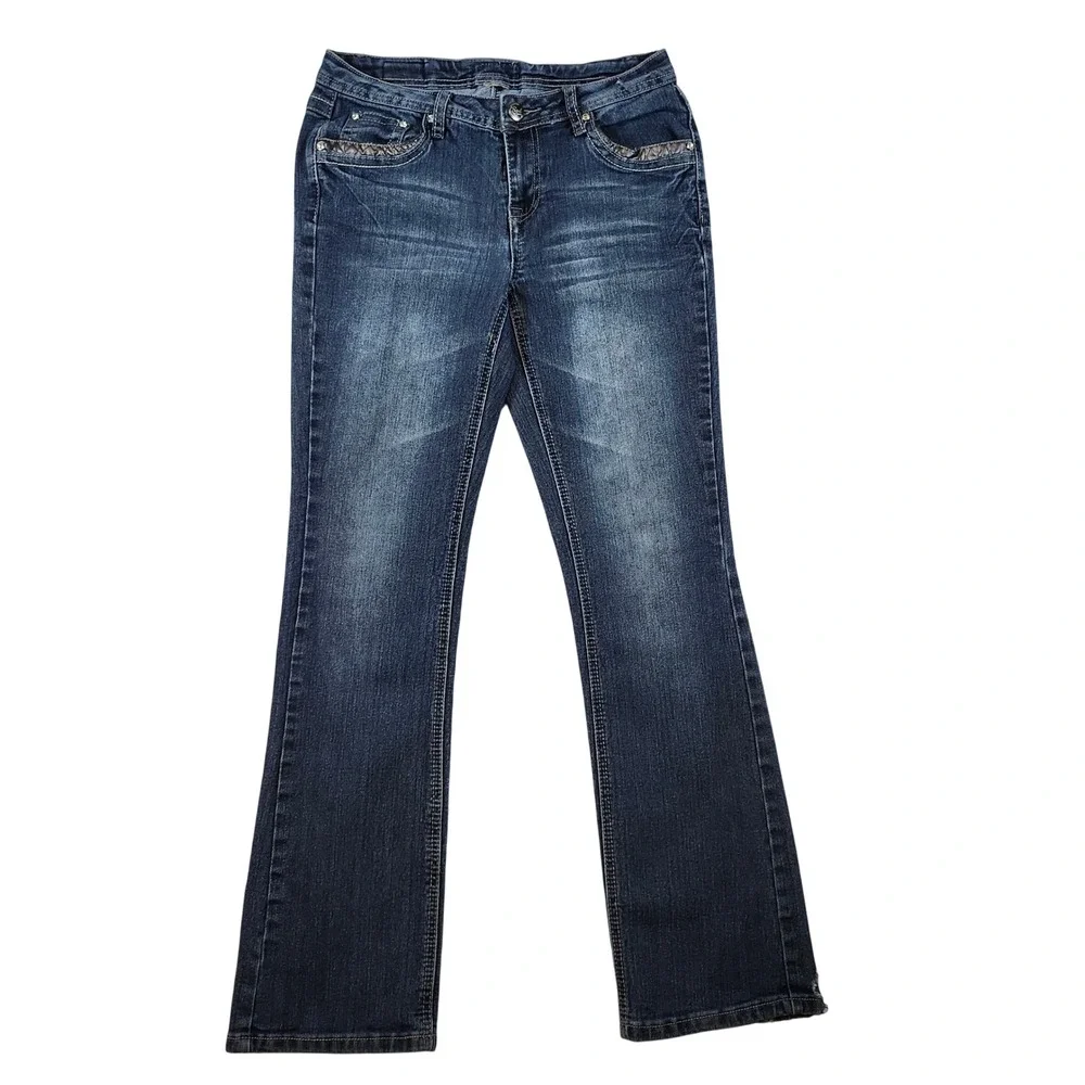 Earl Jeans Bootcut Women 30 Blue Good Rhinestone Embellished Y2K Dark Wash Denim